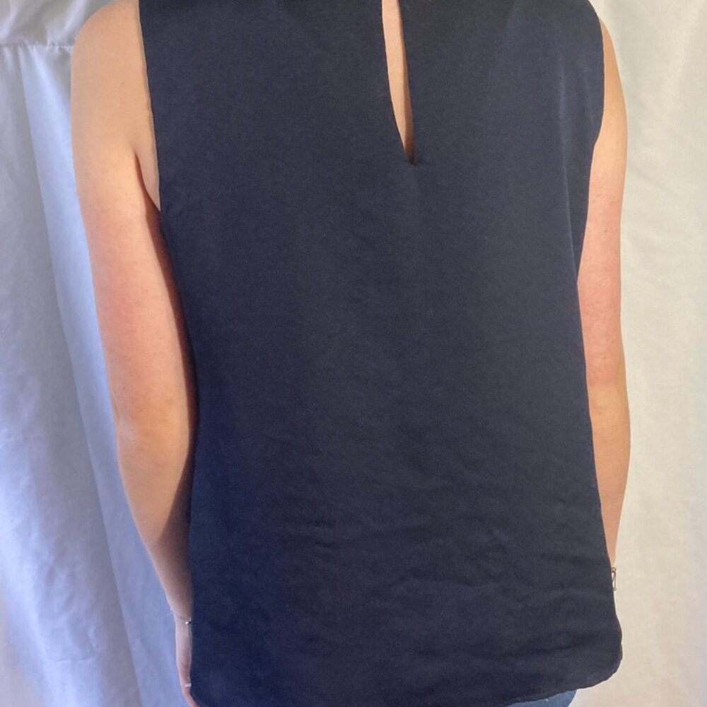 Navy Ruffle-Front Sleeveless Top - Picture 4 of 5